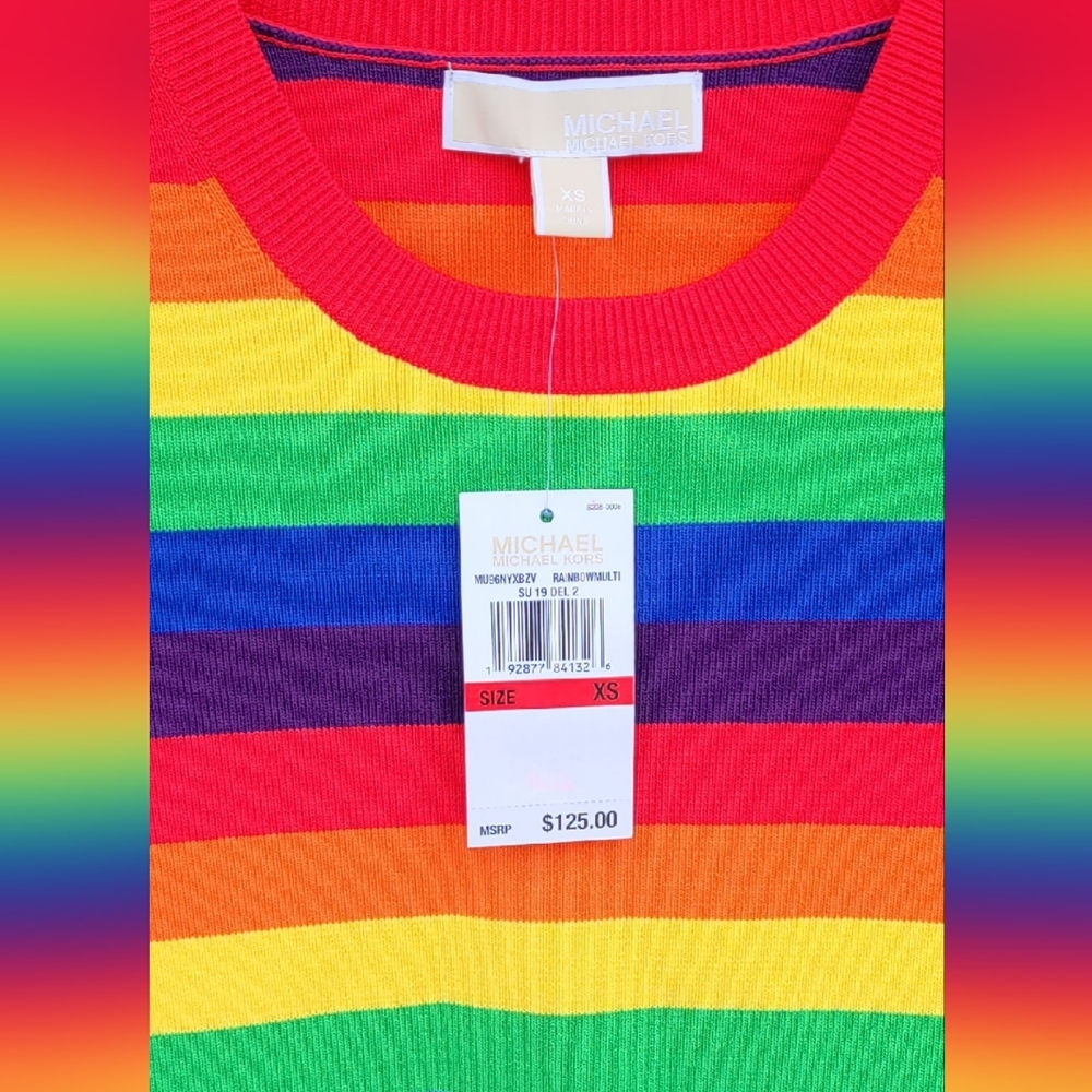 NWT Michael Michael Kors Short Sleeve Sweater Rainbow X-Small New With Tag